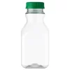 6 OZ CLEAR PET PLASTIC SQUARE JUICE BOTTLE WITH 43 MM GREEN TAMPER EVIDENT CLOSURE