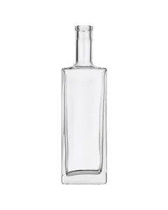 750 ML CLEAR GLASS LONG NECK RECTANGULAR LIQUOR BOTTLE 21.5 MM BAR TOP NECK FINISH