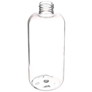 This 16 oz clear PET boston round bottle has a 28-410 continuous thread neck finish.