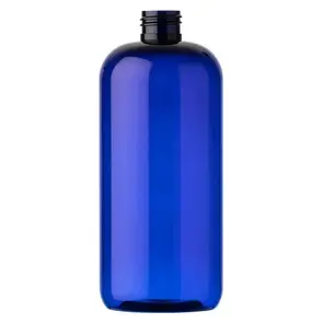 16 OZ COBALT BLUE PET PLASTIC BOSTON ROUND BOTTLE 24-410 NECK FINISH