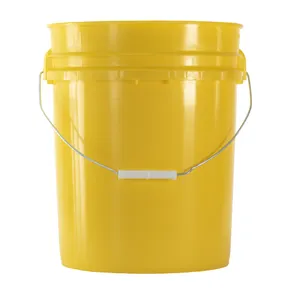 5 GALLON YELLOW HDPE PLASTIC ROUND PAIL WITH METAL HANDLE