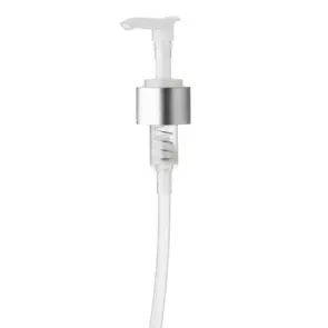 24-410 SILVER BRUSHED ALUMINUM PP PLASTIC LOTION PUMP WITH SMOOTH SKIRT - 6.37" DIP TUBE