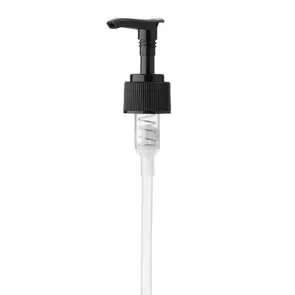 24-410 BLACK PP PLASTIC LOTION PUMP WITH RIBBED SKIRT - 6.375" DIP TUBE