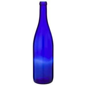 750 ml Blue Glass Hock Wine Bottles, Cork Finish