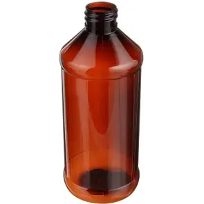 16 oz PET Plastic Modern Round Bottle 28-410 Neck Finish, Light Amber